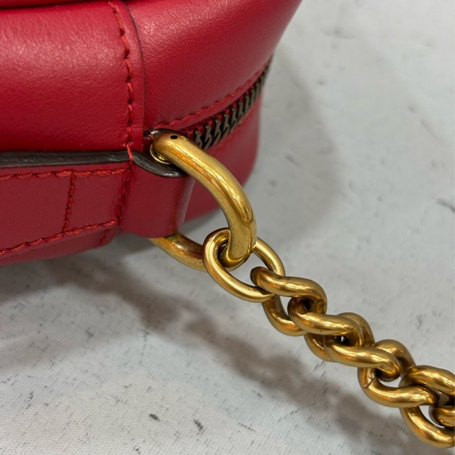 GUCCI 448065 紅色 牛皮 金鍊 GG MARMONT MINI 相機包-23