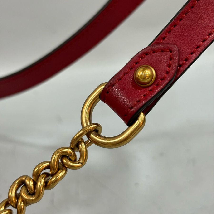 GUCCI 448065 紅色 牛皮 金鍊 GG MARMONT MINI 相機包-24