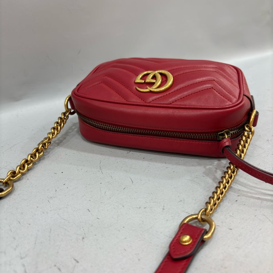 GUCCI 448065 紅色 牛皮 金鍊 GG MARMONT MINI 相機包-27