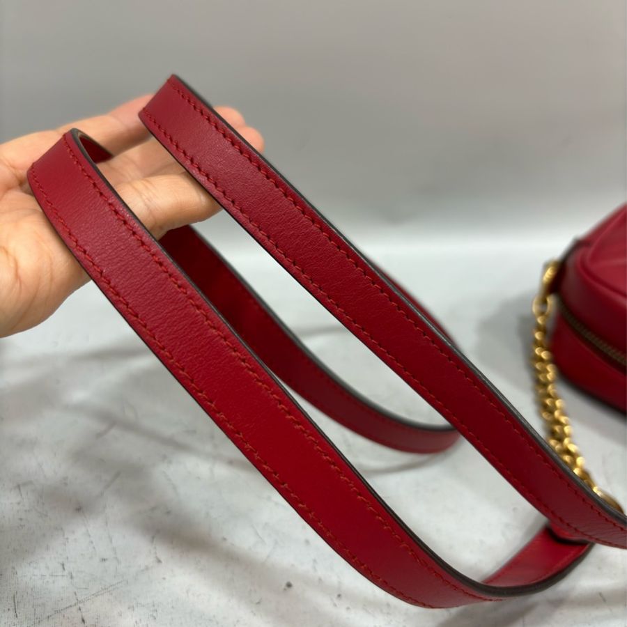 GUCCI 448065 紅色 牛皮 金鍊 GG MARMONT MINI 相機包-28