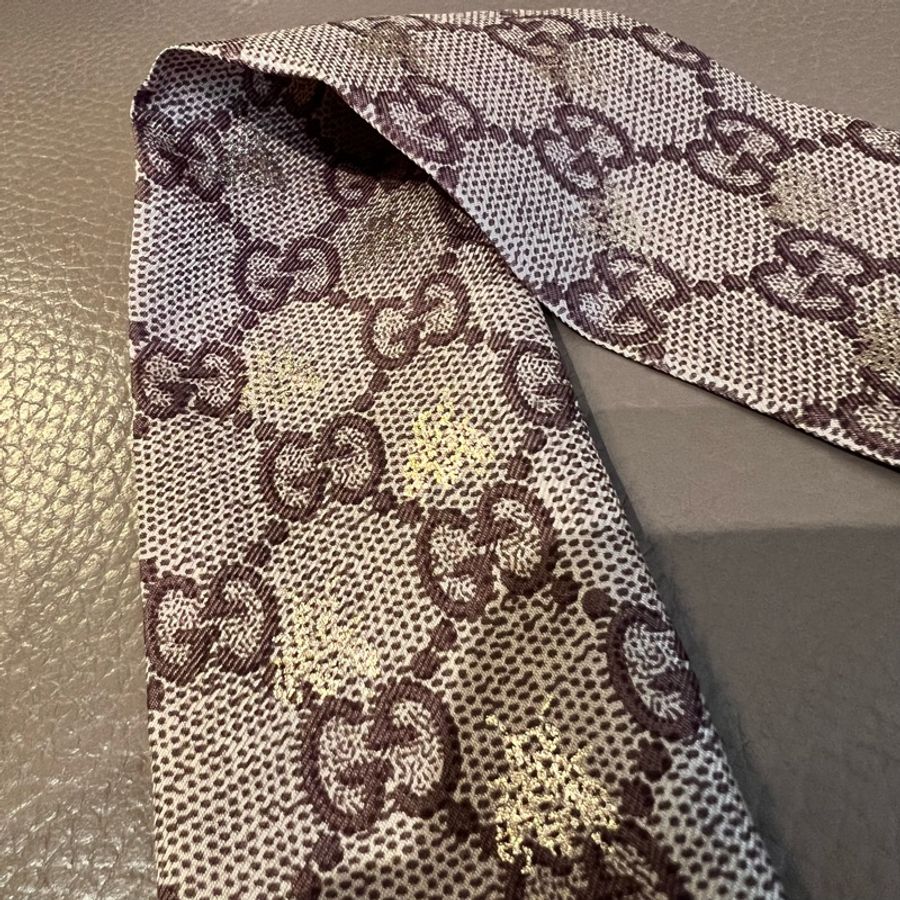 Gucci Scarf - GG蜜蜂圖案絲綢蝴蝶領結-2