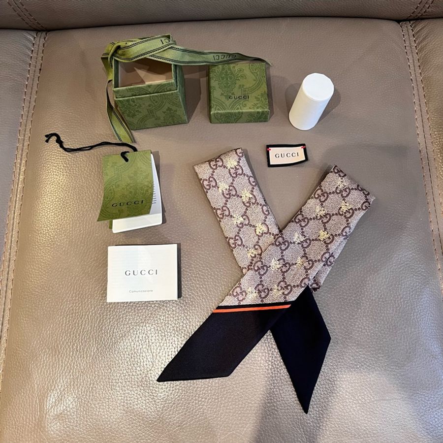 Gucci Scarf - GG蜜蜂圖案絲綢蝴蝶領結-4