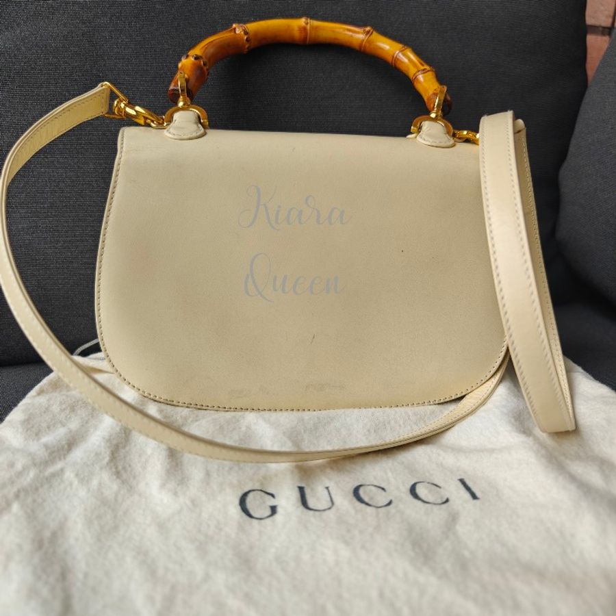 Gucci Bamboo 1947 白色迷你包 竹節包 真皮 斜揹包 手拿包 小號 手提包 馬鞍包 古董包 古著 復古 中古包-9