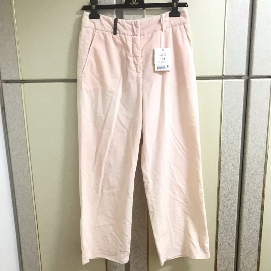 46)義大利萬元精品Peserico水蜜桃漸變色棉絨美褲 42號M-L適穿-7
