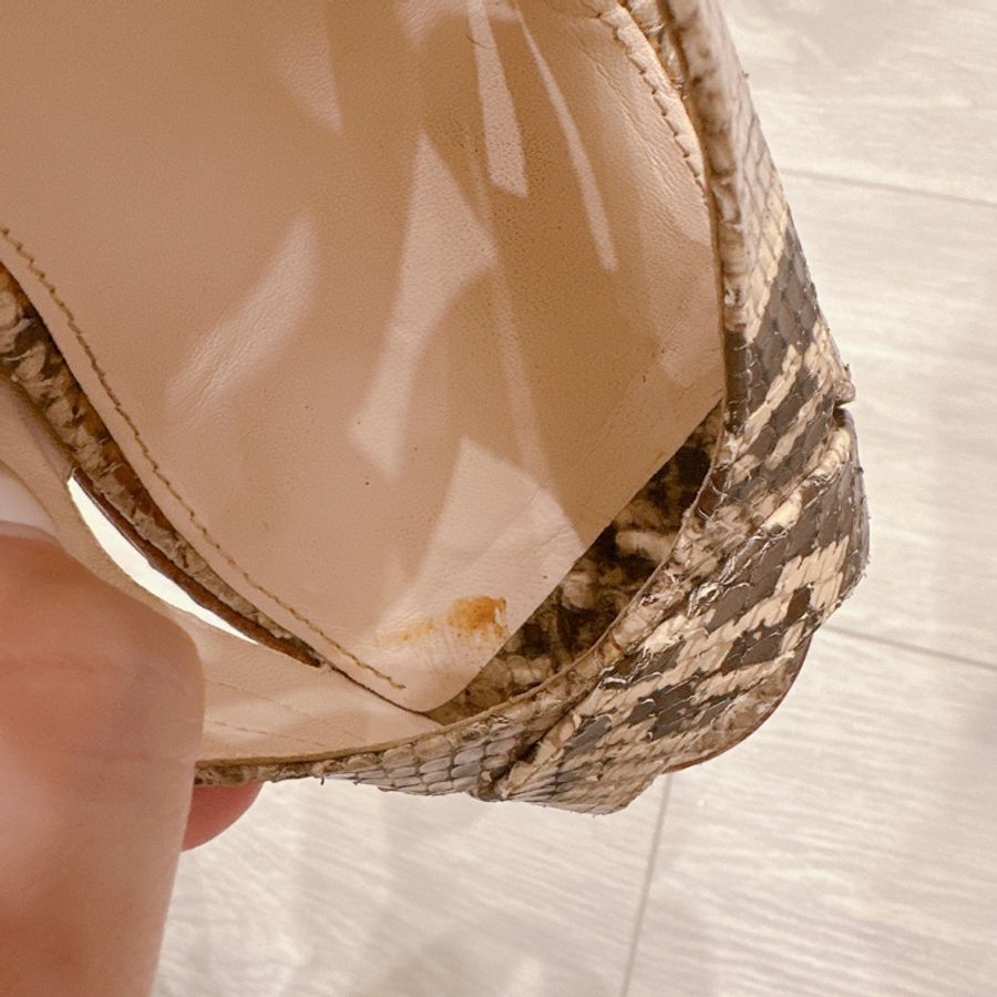 coach真皮蛇紋木頭根高跟涼鞋7.5-16