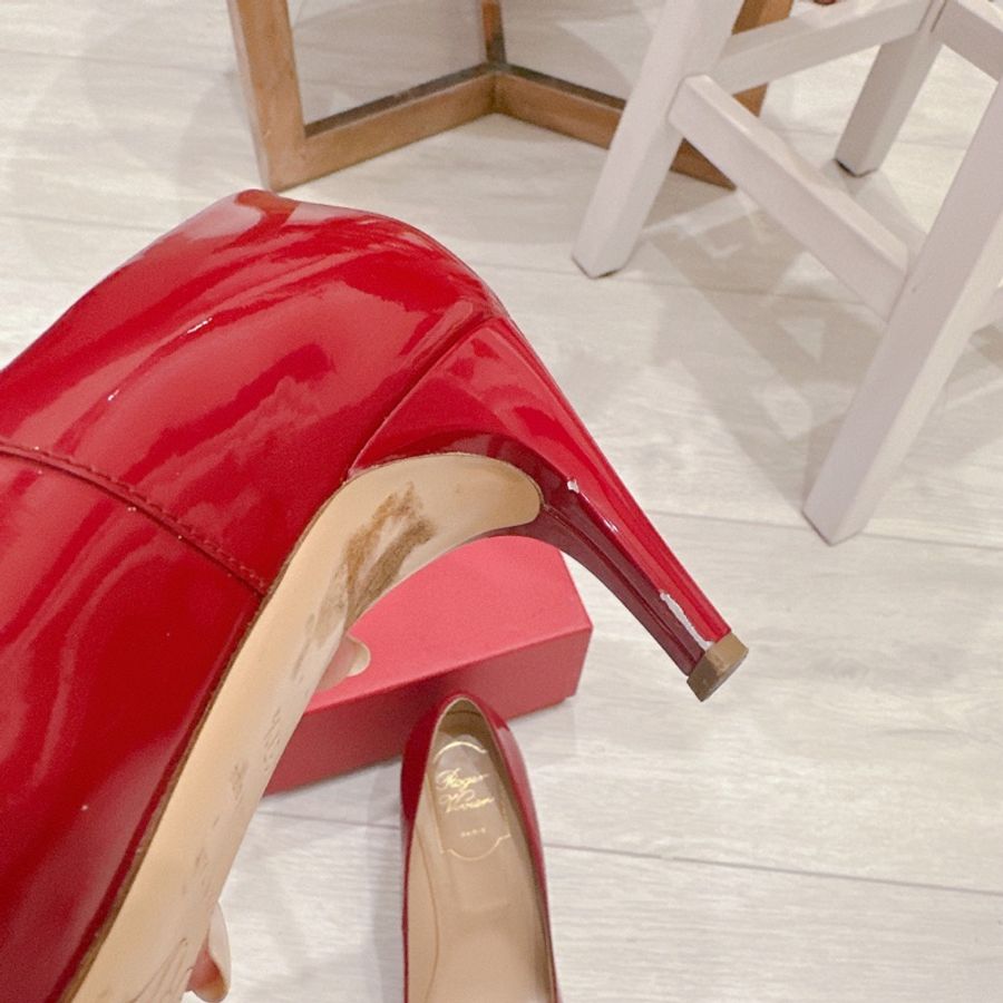 法國鞋王RV roger vivier經典方框紅色漆皮高跟鞋👠-2