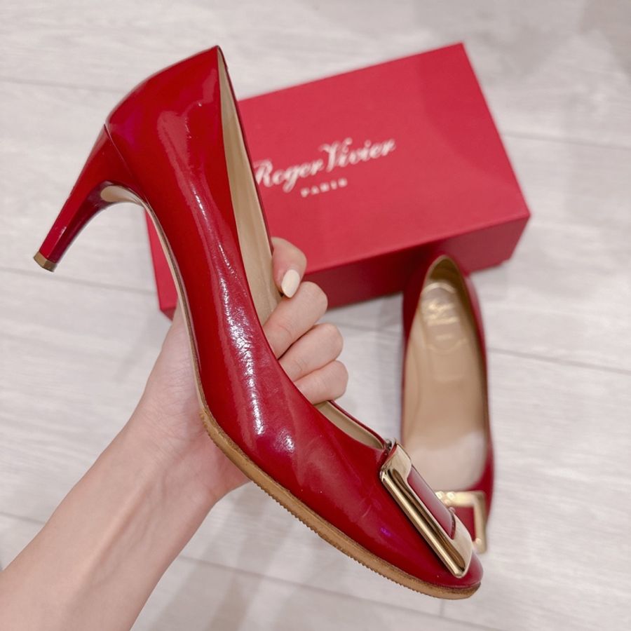 法國鞋王RV roger vivier經典方框紅色漆皮高跟鞋👠-3