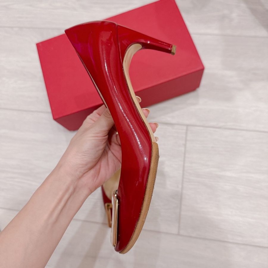 法國鞋王RV roger vivier經典方框紅色漆皮高跟鞋👠-4
