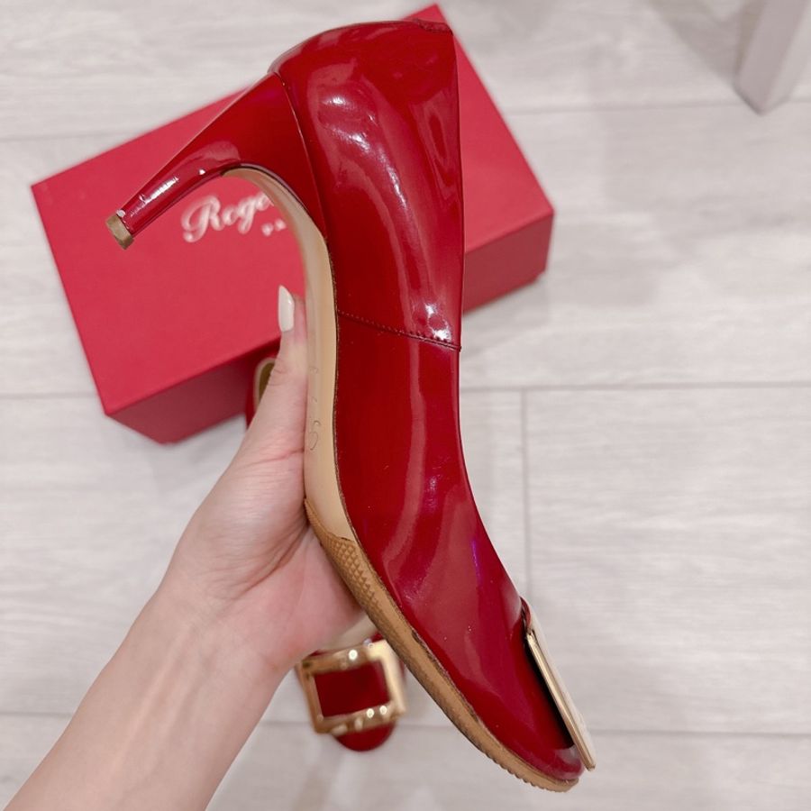 法國鞋王RV roger vivier經典方框紅色漆皮高跟鞋👠-5