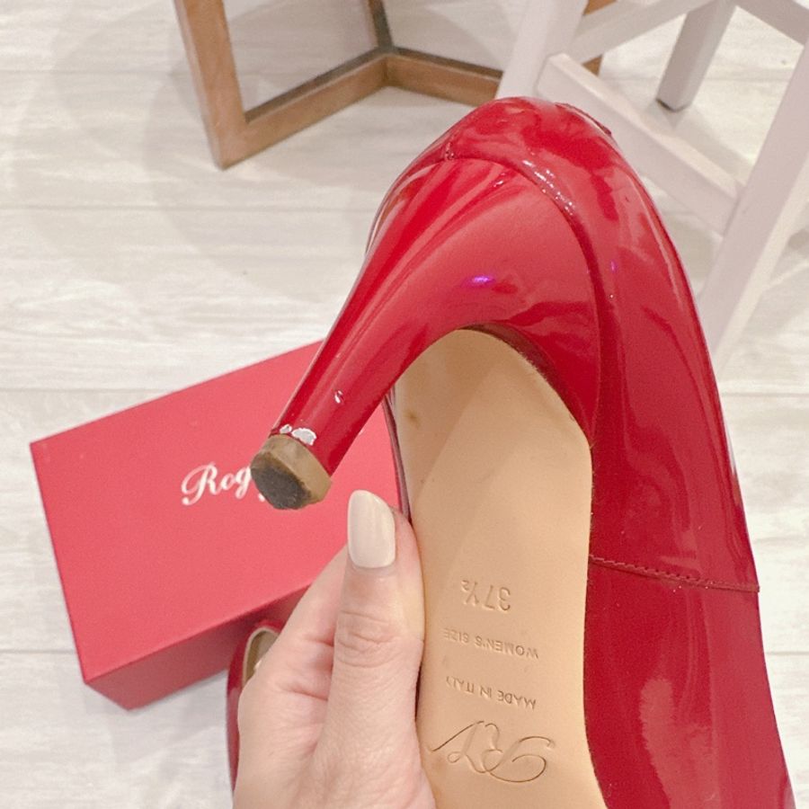 法國鞋王RV roger vivier經典方框紅色漆皮高跟鞋👠-6