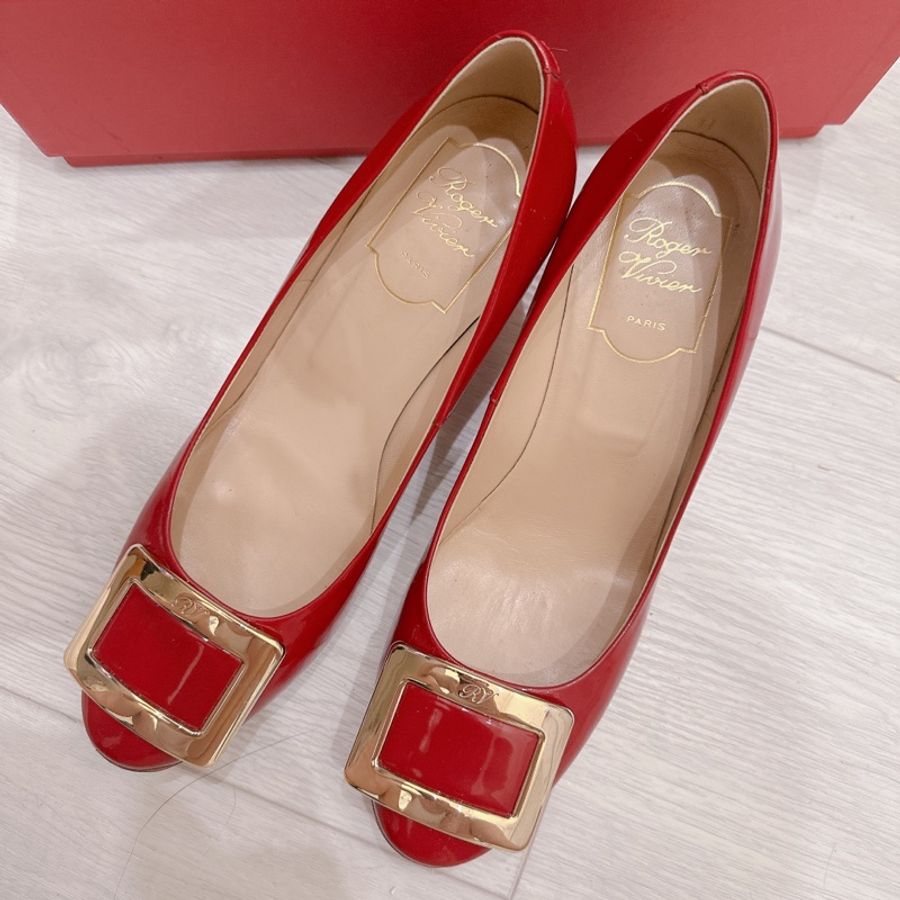 法國鞋王RV roger vivier經典方框紅色漆皮高跟鞋👠-7