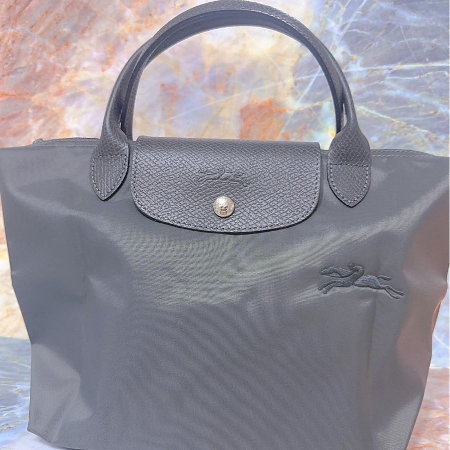 longchamp le pliage系列短把再生尼龍摺疊水餃包S #石墨灰 全新國外代購-6
