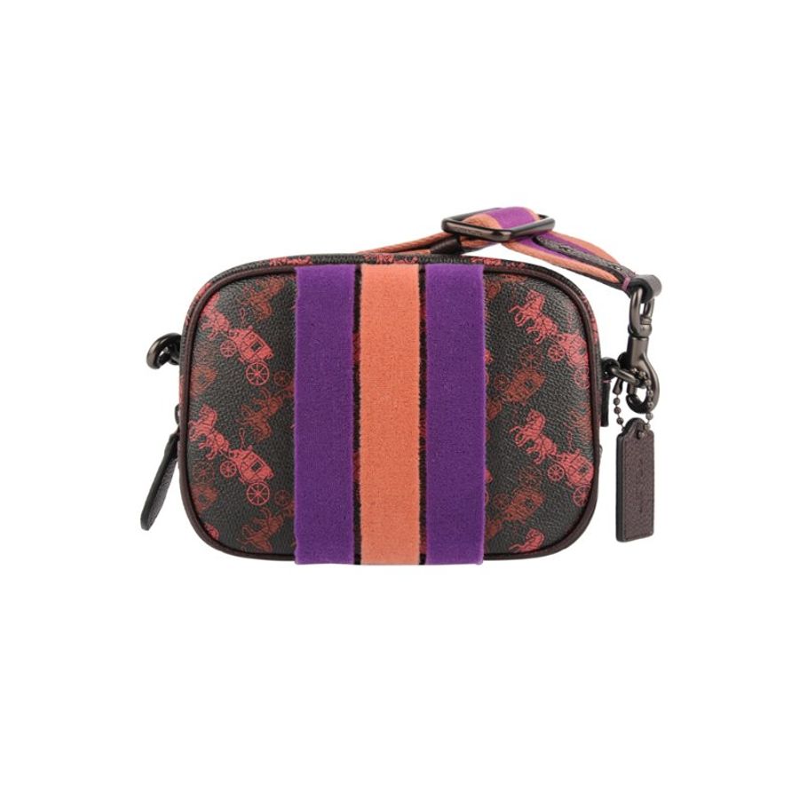 Coach 16 With Horse And Carriage Print And Varsity Stripe Camera Bag for Women in Pewter/Black Oxblood (79368-V5C1A)-0