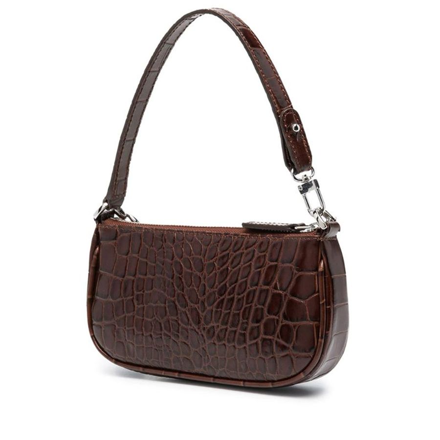 By Far Mini Rachel Croco Embossed Leather Crossbody Bag for Women in Nutella (20CRMIRANEDSMA)-1