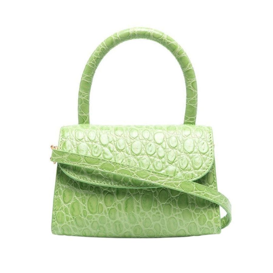 By Far Mini Circular Croco Embossed Leather Shoulder Bag for Women in Pistachio (21CRMINAPSDSMA)-0