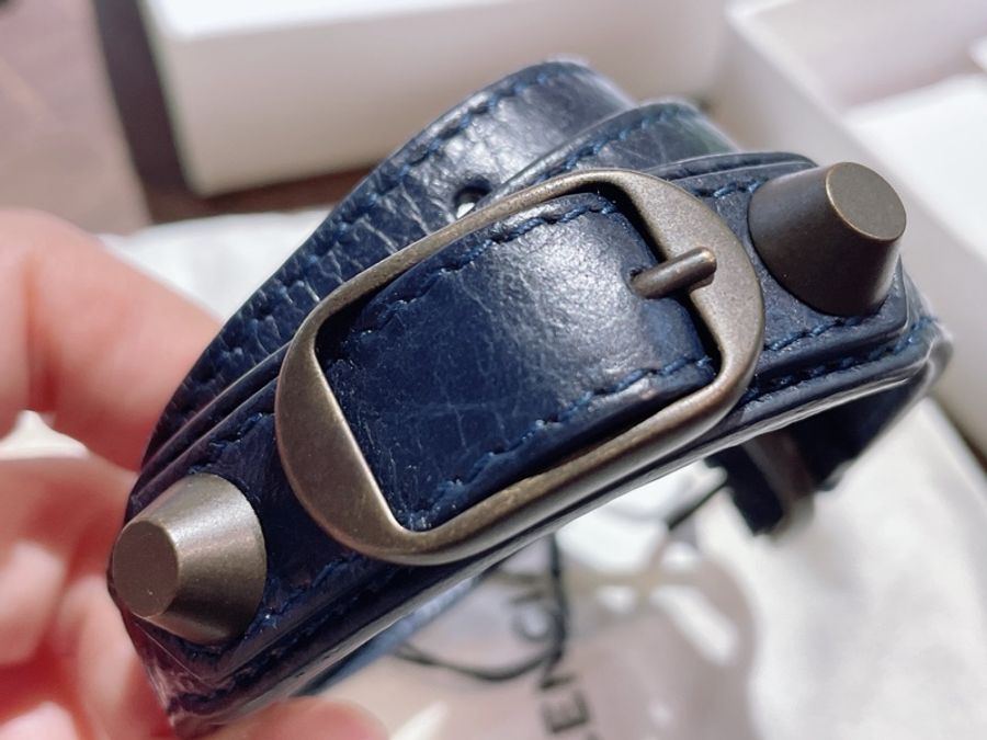 BALENCIAGA 巴黎世家 鉚釘釦小羊皮三圈手環 皮革手環 S-3