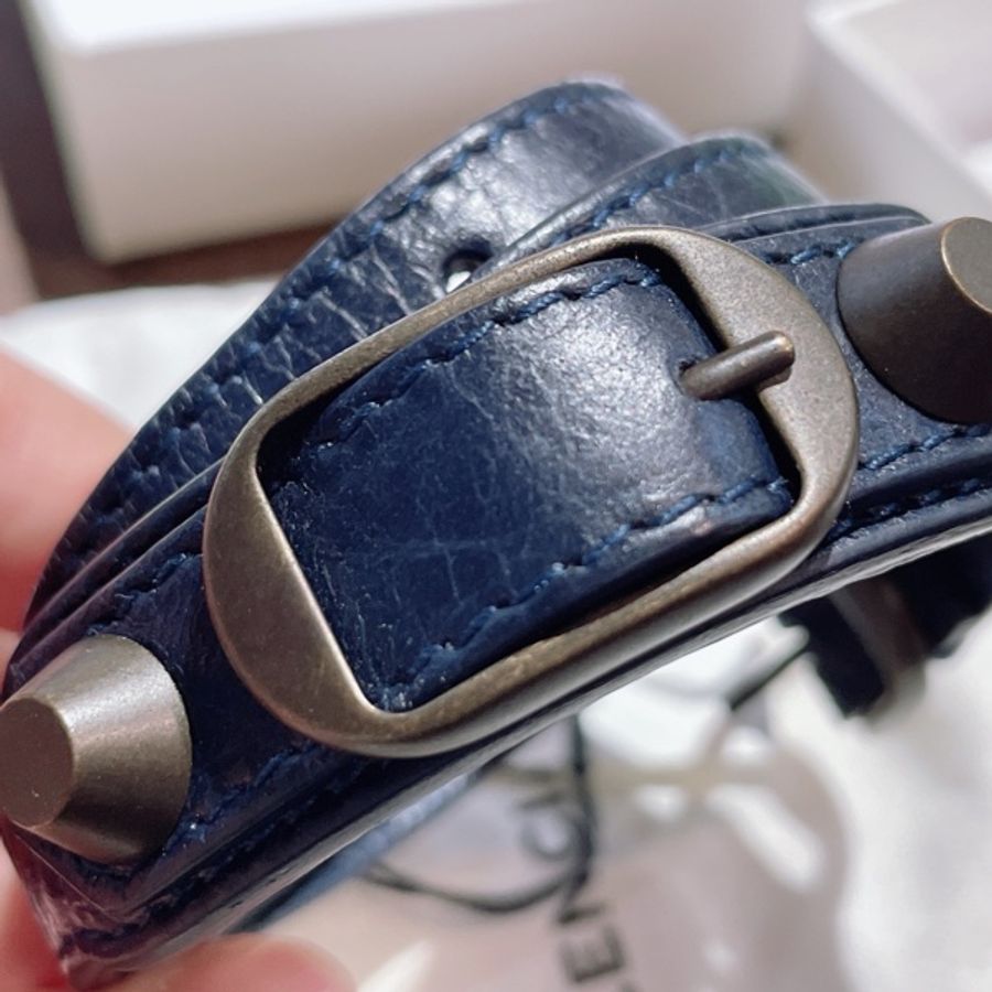 BALENCIAGA 巴黎世家 鉚釘釦小羊皮三圈手環 皮革手環 S-5