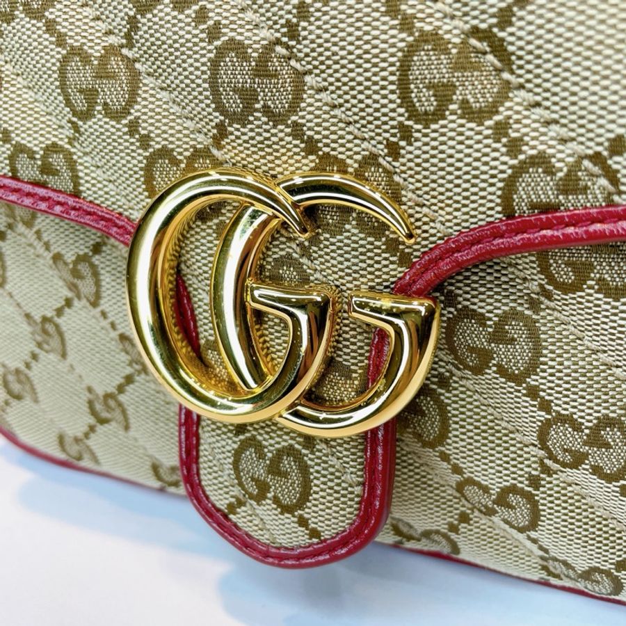 GUCCI MARMONT經典雙G緹花布菱格紋手提兩用包-4