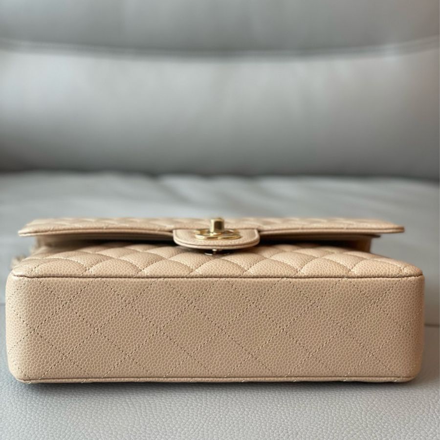 Chanel Classic Flap medium 25cm Caviar Beige 香奈兒經典手袋 中號 米色金釦牛皮-2