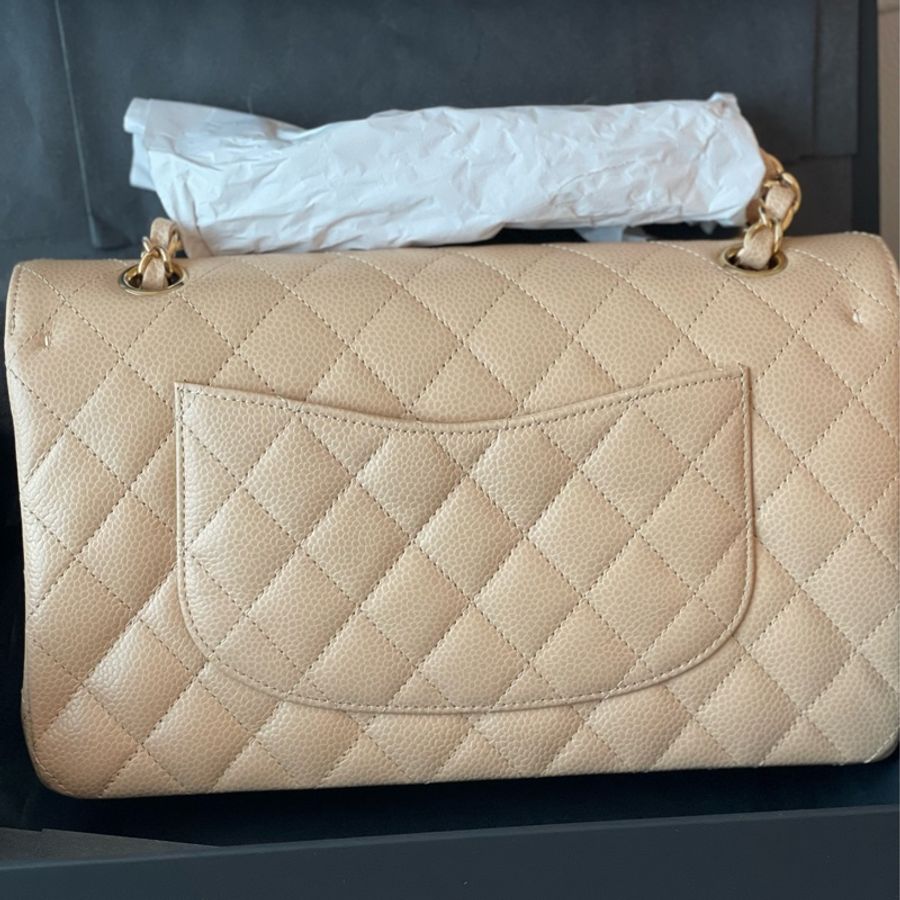 Chanel Classic Flap medium 25cm Caviar Beige 香奈兒經典手袋 中號 米色金釦牛皮-4
