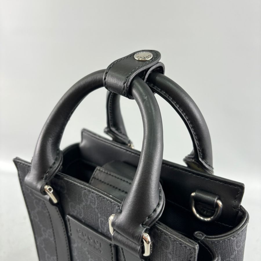 Gucci 696010黑老花PVC迷你托特斜背兩用包GG Supreme-17