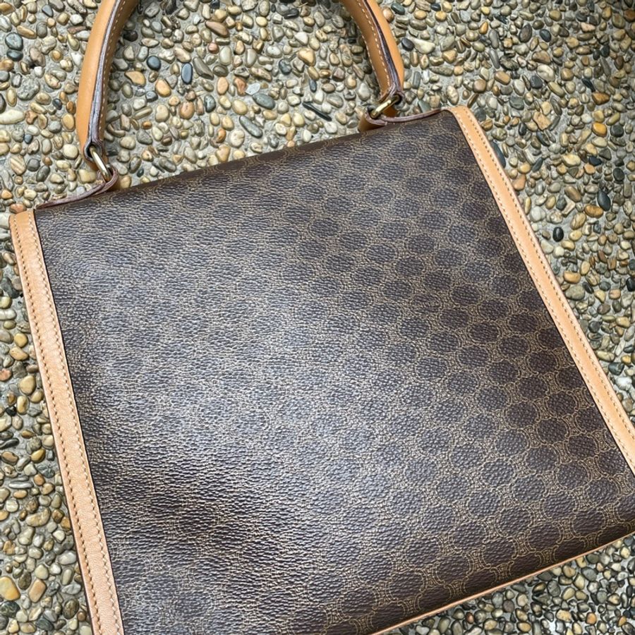 Celine中古棕花小號凱莉包 Celine Vintage Macadam Small Kelly Bag-3