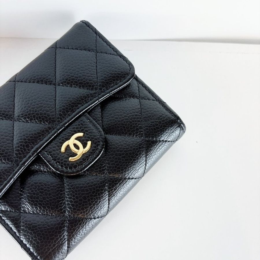 Chanel coco 三折短夾 荔枝牛 淡金釦 晶片款-1