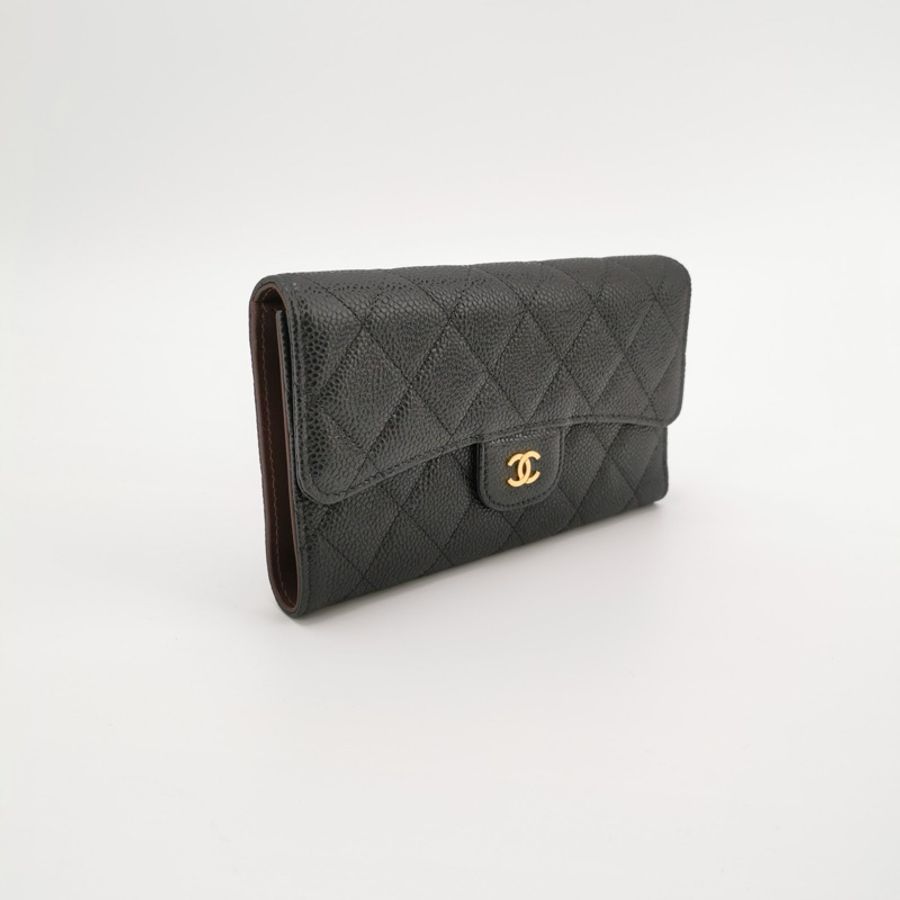 Chanel CC Bag荔枝紋皮革菱格絎縫雙C logo手拿包-1