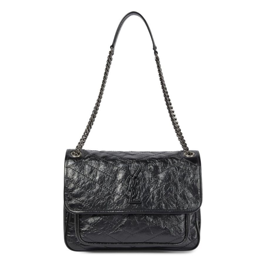 【YSL】SAINT LAURENT Medium Niki 中款 銀鍊 翻蓋 斜背包 肩背包 黑色-0