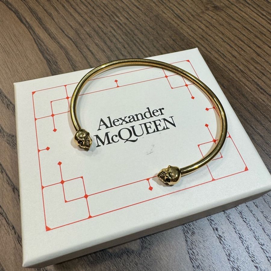 Alexander McQueen twin skull 黃銅手環-0