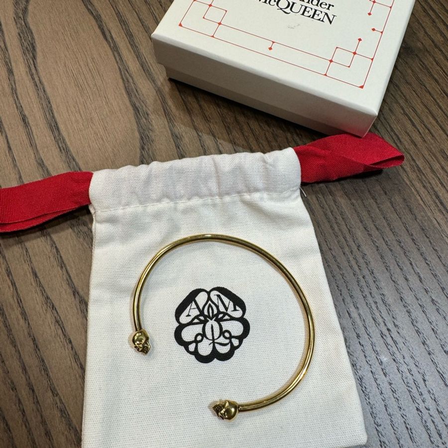Alexander McQueen twin skull 黃銅手環-1