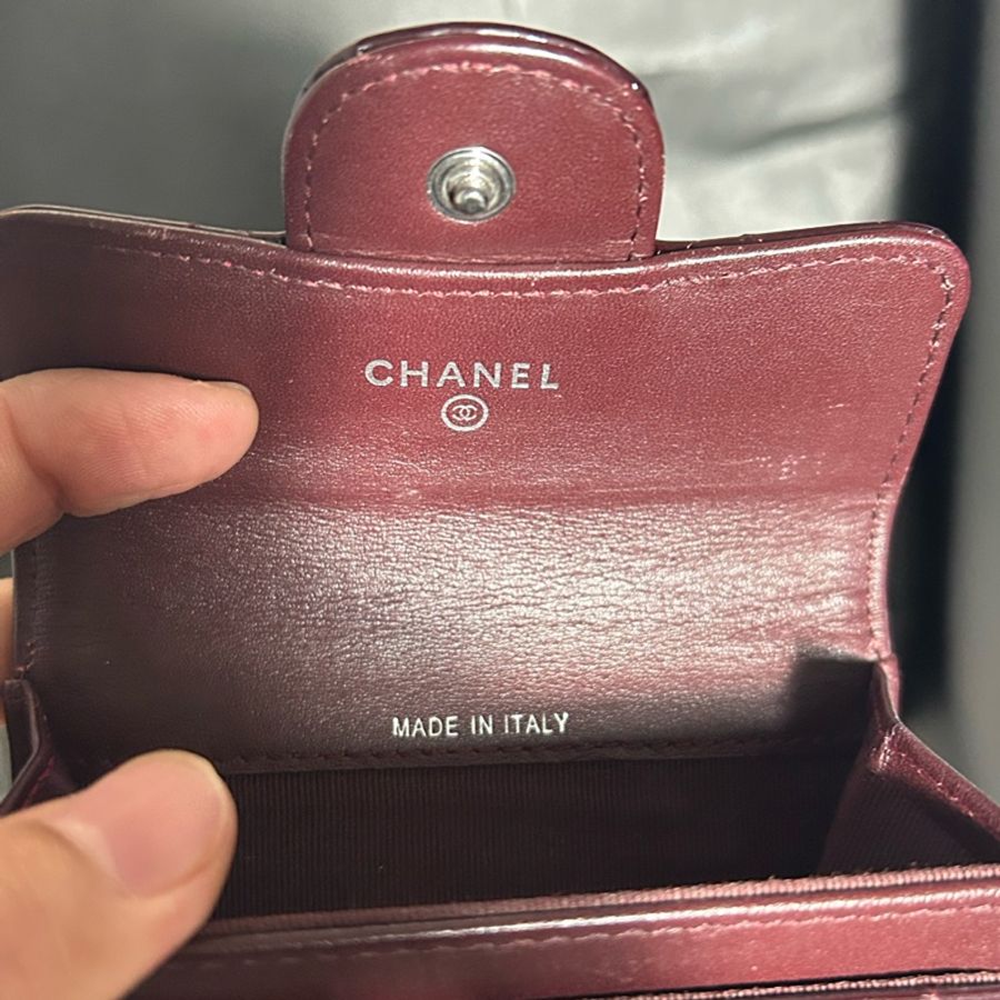 真品 正品 CHANEL 亮面小羊皮 扣蓋零錢卡片夾-10