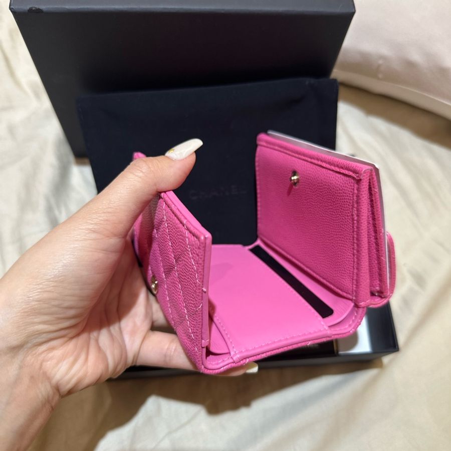 ‼️售出‼️勿下標‼️CHANEL香奈兒|三折短夾粉|荔枝牛皮+金扣 雷標26開💕超甜💕-21