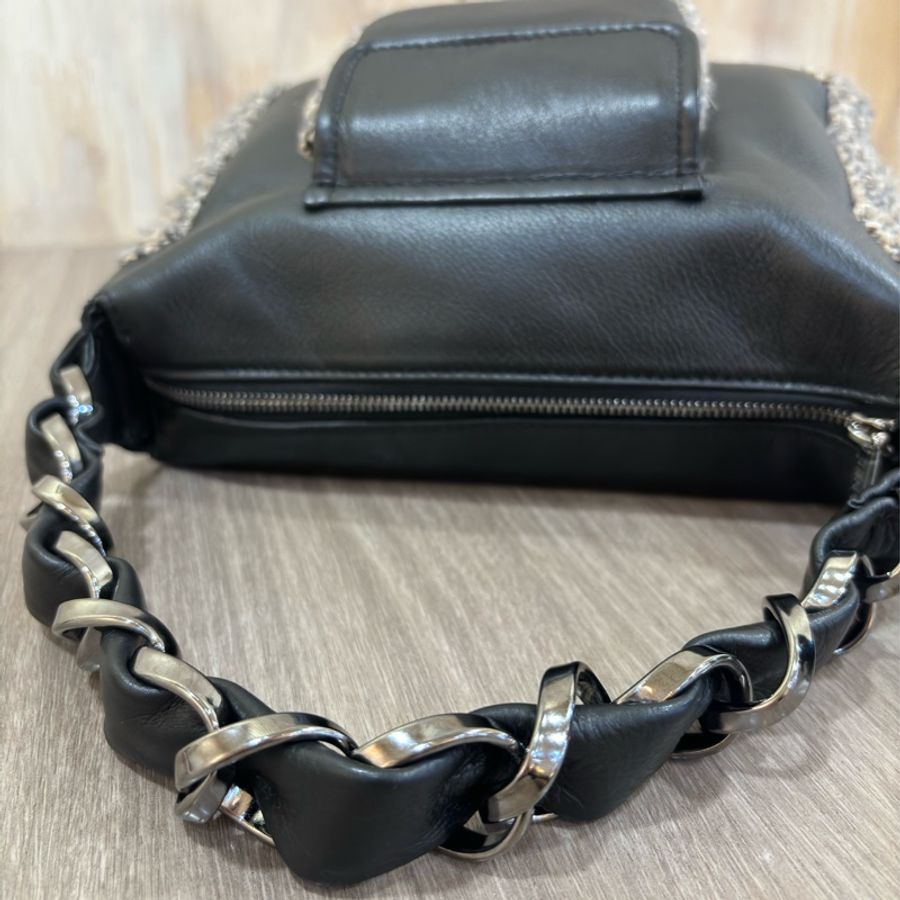 CHANEL A23362 老香 VINTAGE 黑色 銀鍊 牛皮 毛泥 口袋 全皮 手提包 肩背包-24