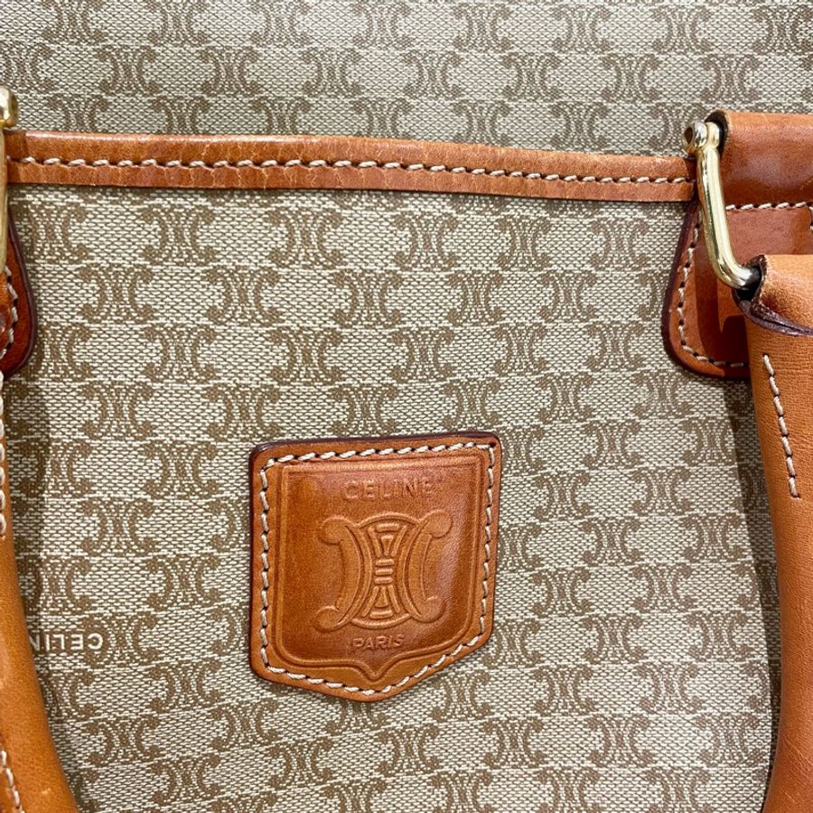 Celine中古米花波士頓包 Celine Vintage Beige Macadam Boston Bag-2