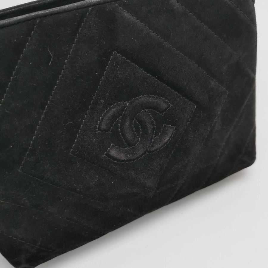 Chanel 翻毛皮純色絎縫雙Clogo中古斜挎單肩包-7
