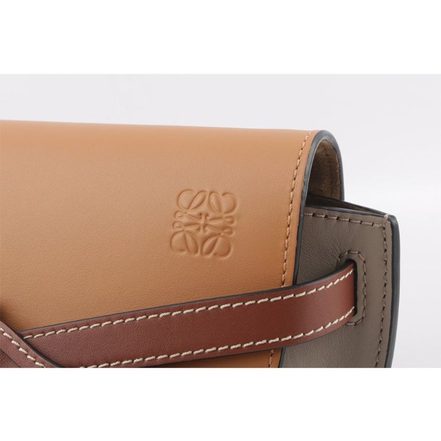 Loewe Gate Mini 柔軟小牛皮拼色馬鞍斜背/腰包(琥珀色/淺灰/鏽色)-5