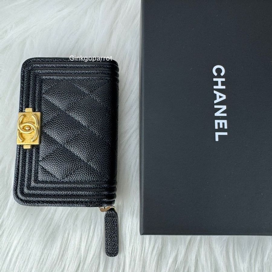 CHANEL Boy荔枝牛皮零錢包-9