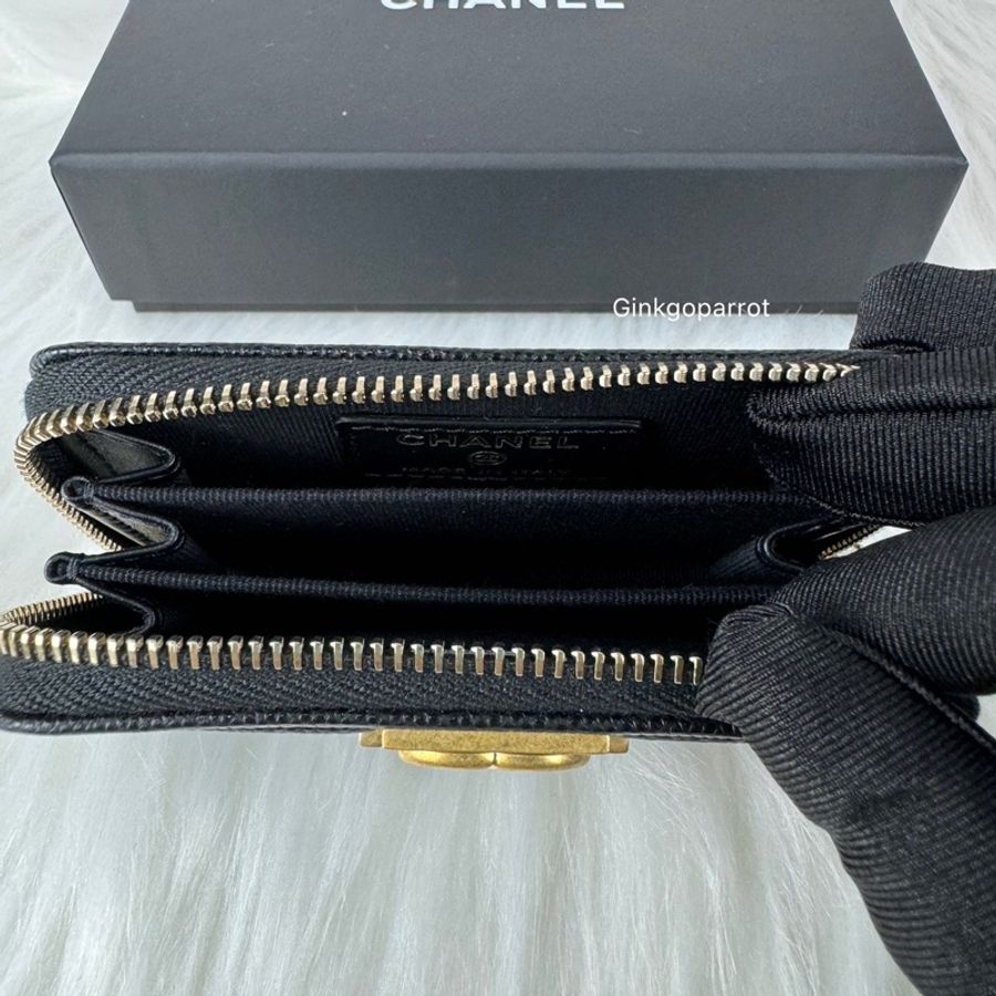 CHANEL Boy荔枝牛皮零錢包-15