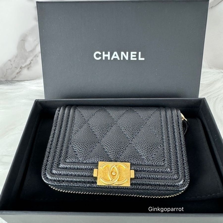 CHANEL Boy荔枝牛皮零錢包-18