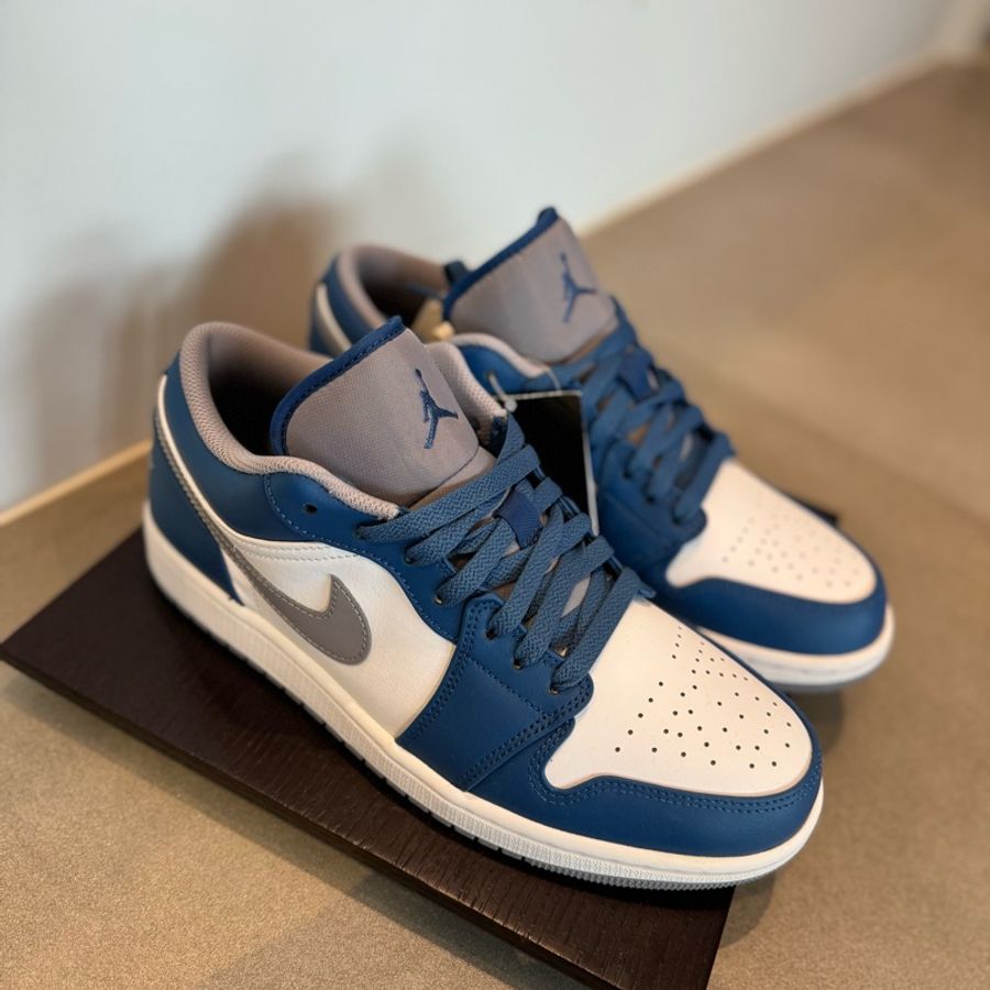 Nike Air Jordan 1 Low藍白灰 藏藍色 灰勾 白藍 籃球鞋 553558-412-10