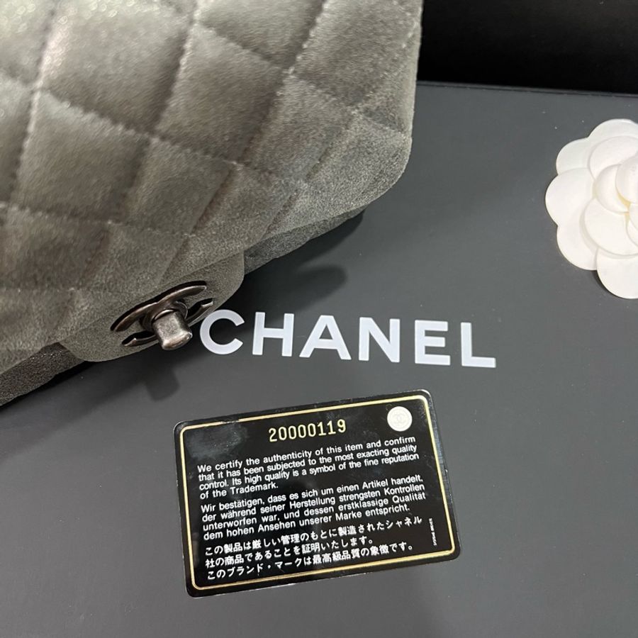 降!💰 CHANEL金屬綠羊皮仿舊銀鍊方胖斜背包-19
