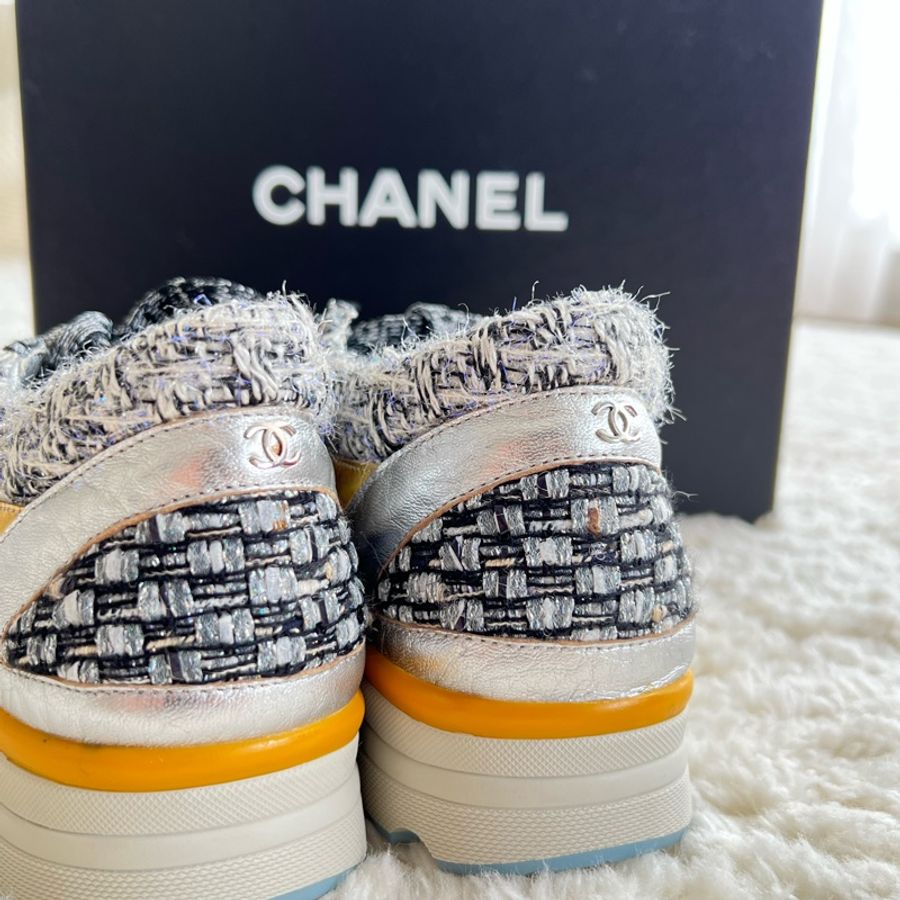 ［4.7折］香奈兒 CHANEL Tweed Sneakers 時尚金 毛呢休閒鞋 36.5-6