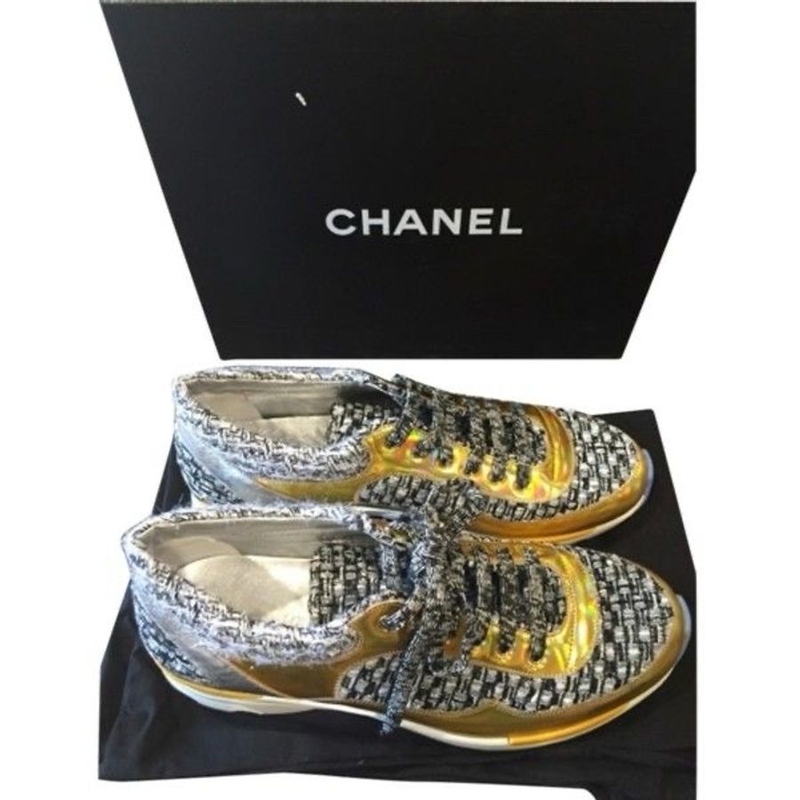 ［4.7折］香奈兒 CHANEL Tweed Sneakers 時尚金 毛呢休閒鞋 36.5-3