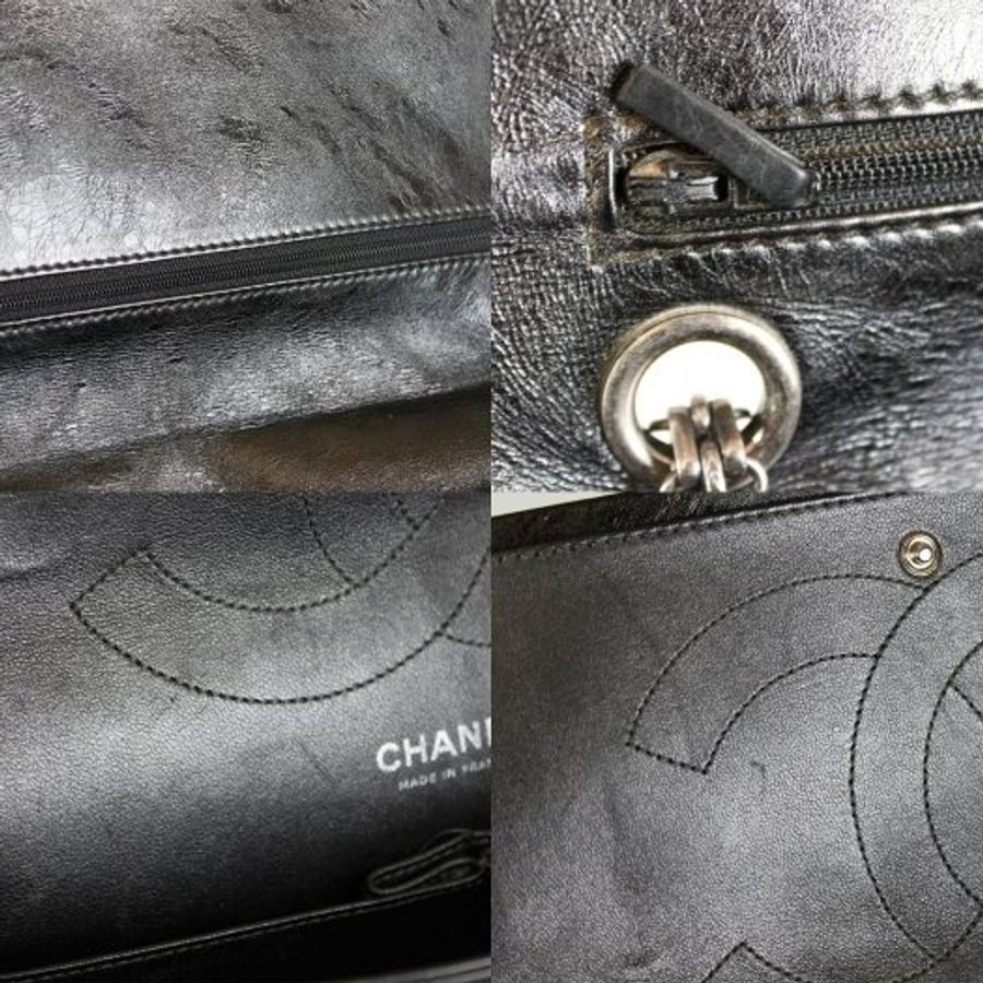 【巴黎站二手名牌專賣店】*現貨*CHANEL香奈兒真品*2.55系列黑銀揉製牛皮銀鏈肩背斜背鏈包-5