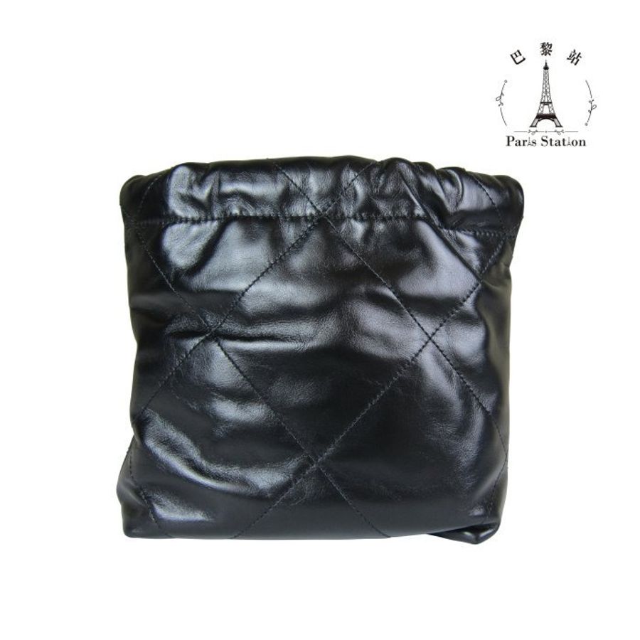 【巴黎站二手名牌專賣店】＊全新現貨＊CHANEL香奈兒真品＊AS3980黑牛皮金LOGO Mini22Bag斜背包-1