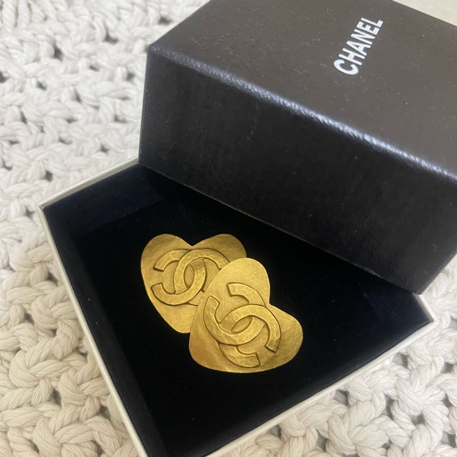 VINTAGE CHANEL 夾式3CM 雙C愛心耳環-4