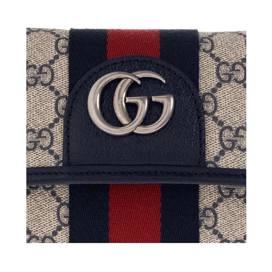 Gucci 免運 經典Ophidia系列GG Supreme帆布印花 藍黑色皮革背帶 手拿包 腰包-11