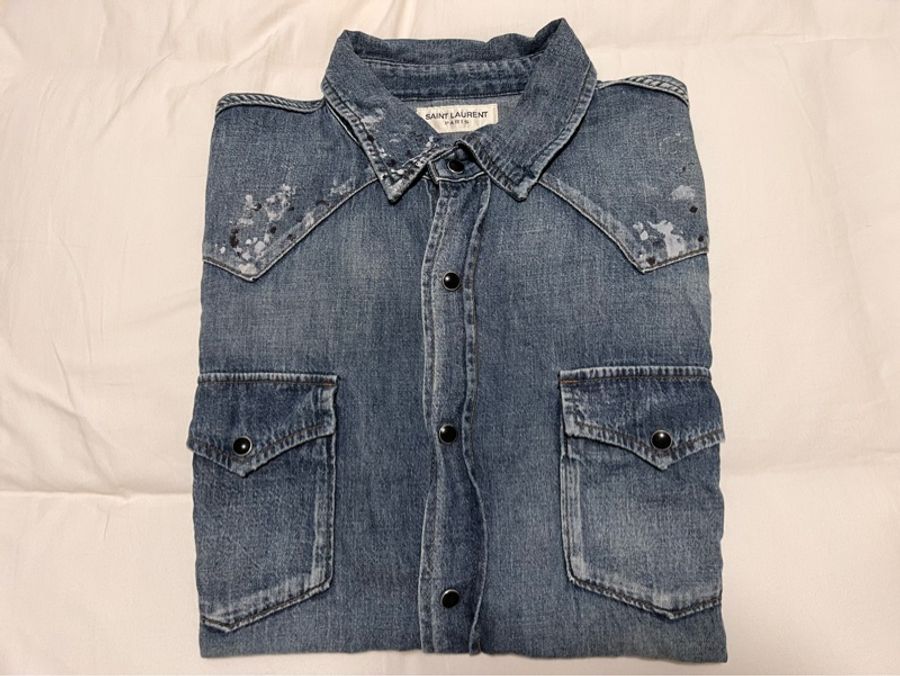 『寬寬二手』 Saint Laurent 牛仔襯衫 潑墨 設計-2