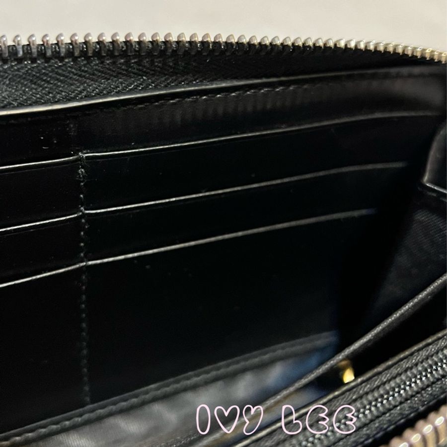 GUCCI 473928 經典Signature系列GG壓紋銀色金屬LOGO牛皮拉鍊長夾(黑色) 二手精品-3